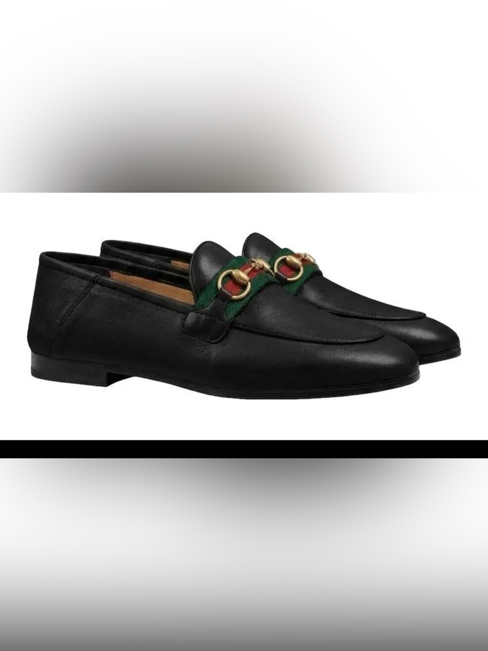 Gucci - Black Leather Men's Slip-On Loafers with Green & Red Webbing